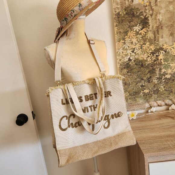 America & Beyond Life is Better with Champagne Seed Beaded Cotton & Jute Boho - Picture 1 of 13